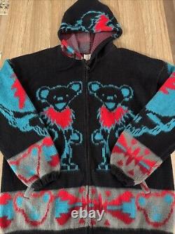 Grateful Dead Camptex 100% Wool Hoodie Size Large Full Zip Up Rare Skull Sleeves