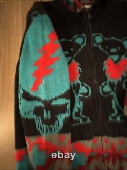 Grateful Dead Camptex 100% Wool Hoodie Size Large Full Zip Up Rare Skull Sleeves