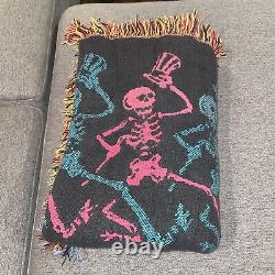 Grateful Dead Dancing Skeletons Tapestry Fringe Throw Blanket 70x48 RARE