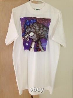Grateful Dead Dire Wolf 1990 GDM Art MOON OTTER Rare Liquid Blue Vintage Shirt
