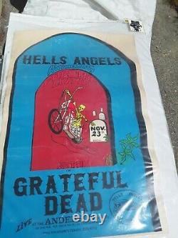 Grateful Dead Hells Angels 70 Nyc 24 X 33.5 Poster Vg Rare 4 Tear Creases Vtg