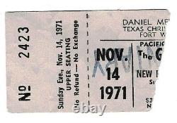Grateful Dead & NRPS 11/14/71 Fort Worth TX TCU Mega Rare Ticket Stub Ft Dallas