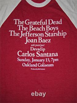 Grateful Dead RARE VTG L 3/4 Sleeve Shirt Santana Beach Boys Jefferson Starship