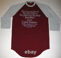 Grateful Dead RARE VTG L 3/4 Sleeve Shirt Santana Beach Boys Jefferson Starship