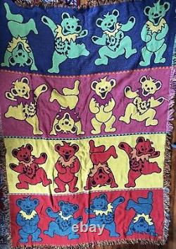 Grateful Dead Rare Dancing Bears Knit Woven Throw Blanket Tapestry 66x47