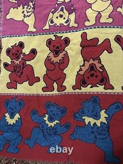 Grateful Dead Rare Dancing Bears Knit Woven Throw Blanket Tapestry 66x47