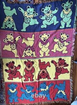 Grateful Dead Rare Dancing Bears Knit Woven Throw Blanket Tapestry 66x47