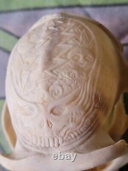 Grateful Dead Steal Your Face Carved Real Monkey Skull EXTREMELY RARE