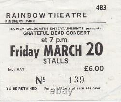 Grateful Dead Ticket 03-20-1981 Rainbow Theatre Jerry Garcia Bob Weir Rare