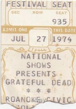 Grateful Dead Ticket 07-27-1974 Roanoke CIVIC Center Garcia Weir Rare