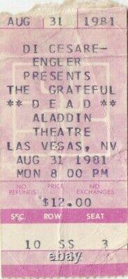 Grateful Dead Ticket 8-31-1981 Aladdin Theatre Jerry Garcia Bob Weir Rare