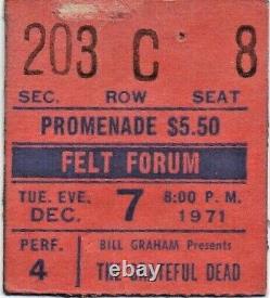 Grateful Dead Ticket December 7, 1971 Felt Forum 50 Years Old Garcia Weir Rare