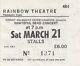 Grateful Dead Ticket March 21, 1981 Rainbow Theatre England Garcia Weir Rare