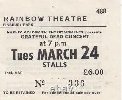 Grateful Dead Ticket March 24, 1981 Rainbow Theatre England Garcia Weir Rare