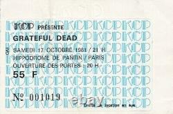 Grateful Dead Ticket October 17, 1981 Hippodrome Paris Jerry Garrcia Weir Rare