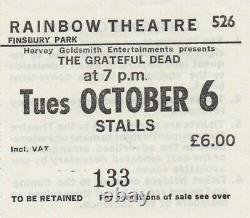 Grateful Dead Ticket October 6 1981 Rainbow Theatre Jerry Garcia Bob Weir Rare