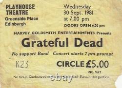 Grateful Dead Ticket September 30, 1981 Greenside Place Edinburgh Rare