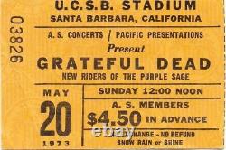 Grateful Dead Ticket Stub 05-20-1973 U. C. S. B Stadium Santa Barbara Rare