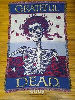 Grateful Dead Vintage Throw Rare Knit Blanket Bertha Skull and Roses