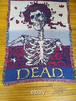 Grateful Dead Vintage Throw Rare Knit Blanket Bertha Skull and Roses