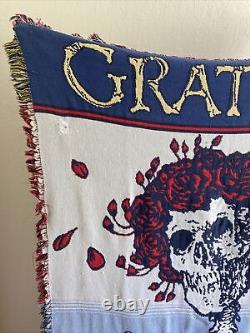 Grateful Dead Vintage Throw Rare Knit Blanket Bertha Skull and Roses Made In USA
