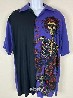 Grateful Dead by David Carey Men Size L Purple Skeleton Rose Hair Shirt RARE