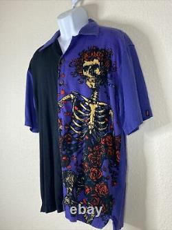 Grateful Dead by David Carey Men Size L Purple Skeleton Rose Hair Shirt RARE