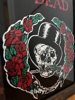 RARE Grateful Dead Metallic Foil Poster Glass Wood Frame Carnival Large Vintage