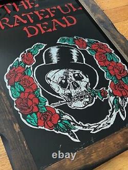 RARE Grateful Dead Metallic Foil Poster Glass Wood Frame Carnival Large Vintage