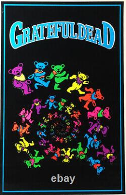 RARE SEALED FLOCKED Vintage Grateful Dead Dancing Bears Black Light Poster OOP