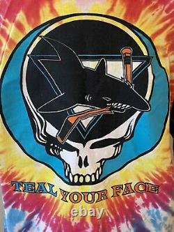 RARE Vintage San Jose Sharks Hockey Grateful Dead T Shirt Tie Dye TEAL YOUR FACE