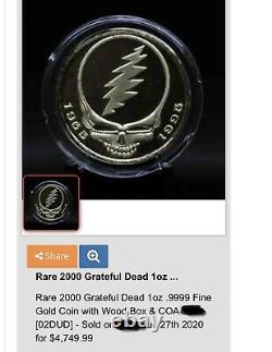 Rare 2000 Grateful Dead 1oz. 9999 Fine Gold Coin with Wood Box & COA #23