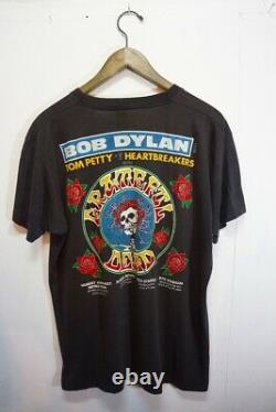 Rare 80'S Vintage Bob Dylan Grateful Dead 1986 Tour T-Shirt Rock Band Black Xl