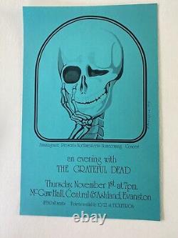 Rare Grateful Dead 1973 Poster. McGraw Hall, Evanston, Illinois. BLUE VERSION