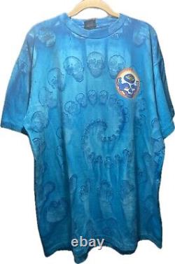 Rare Grateful Dead 1990's Blue Hypnotic Skull Spiral AOP T-shirt