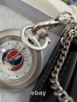 Rare Grateful Dead Satin Stainless Pocket Watch With Leather Case ICS JAPAN READ