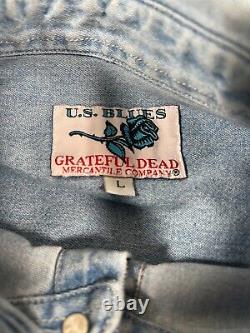 Rare Vintage Grateful Dead SYF Denim Button Up U. S. Blues Steal Your Face LG