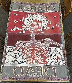 Rare Vintage Grateful Dead Tapestry Throw Blanket Bertha Skull Roses 68 x 46 GDM