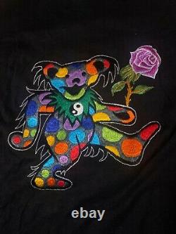 VTG 90s Grateful Dead Dancing Bear Rose Nepal Tibetan Embroidered Shirt Rare XL