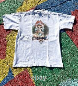 VTG 90s Grateful Dead Rare Native American Indian Headdress Skull Rose Shirt XL