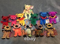 VTG Mint Rare Grateful Dead Beanie Bear Plush Pre Liquid Blue Set (11) 1st Run