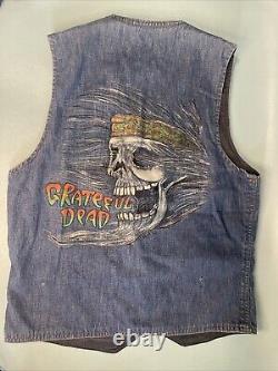 Vintage Custom Painted GATO Grateful Dead Levis Denim Vest Skull Garcia RARE