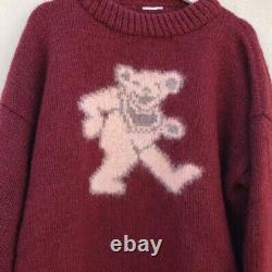 Vintage RARE Grateful Dead Dancing Bear Chunky Knit Sweater Red Pink Size Large