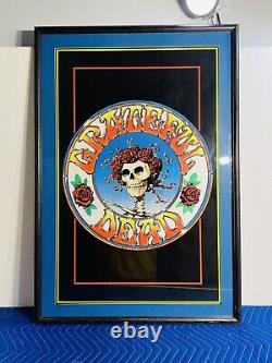 Vtg Grateful Dead SKULL N ROSES RARE Blacklight Poster framed 39x27 Great